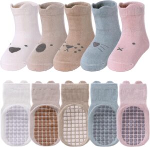 TRUEHAN 5 Pairs Toddler Non Slip Socks with Grips Baby Socks for Kids Girls Boys