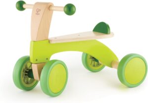 Hape Scoot Around Ride On Wood Bike | Award Winning Four Wheeled Wooden Push Balance Bike Toy for Toddlers with Rubberized Wheels, Bright Green
