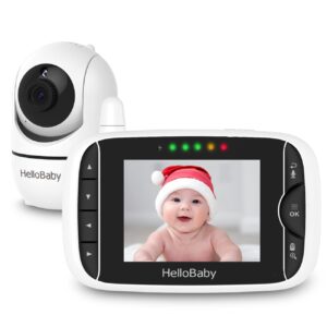 HelloBaby Video Baby Monitor with Remote Camera Pan-Tilt-Zoom, 3.2” Color LCD Screen, Infrared Night Vision, Temperature Display, Lullaby, Two Way Audio