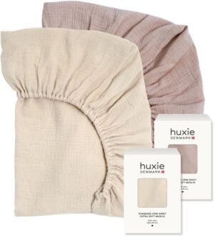 Crib Sheets – Organic Cotton Muslin Fitted Crib Sheet – Standard Size for Baby Boy and Baby Girl 28″ x 52″ Ultra-Soft and Breathable- 2-Pack (Fog/Blush)