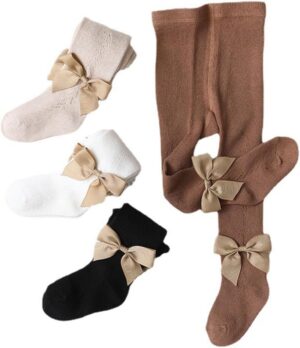 Baby Girl Tights Toddler Cable Knit Tights with Bow Seamless Mesh Leggings Stockings Infant Cotton Pantyhose