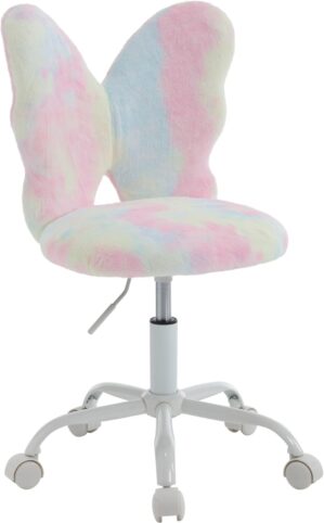 Butterfly Kids Desk Chair Girls Students Study Chair Adjustable Computer Chair Furry Swivel Office Chair Child Reading Chair for Home/Bedroom/School/Dorm, Colorful