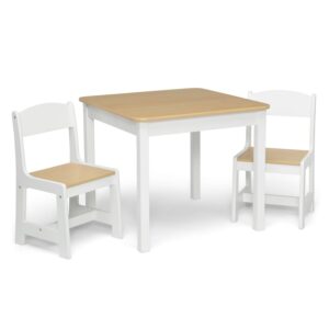 Delta Children MySize Kids Wood Table and Chair Set (2 Chairs Included) – Ideal for Arts & Crafts, Snack Time, Homeschooling, Homework & More, Bianca White/Natural