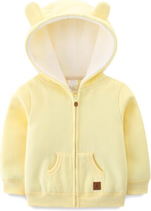 Baby Hoodie Sherpa Lined Zip up Light Fleece Jacket Solid Bear Coat Fall Winter 3-24 M