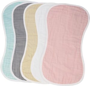 MUKIN Baby Burp Cloths and Burping Cloths,Soft Absorbent for Boys Girls,5 Pack Cotton Newborn Burp Bibs face Cloths (Multicolored)