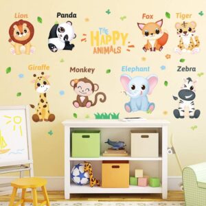 Supzone Cartoon Animal Wall Decal Jungle Animals Wall Stickers Monkey Lion Giraffe Wall Decor DIY Vinyl Mural Art for Kids Baby Nursery Playroom Bedroom Living Room Home Decoration