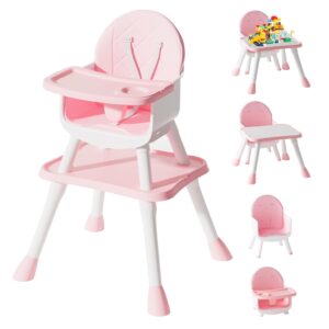 6 in 1 Baby High Chair, Convertible Highchair for Babies and Toddlers (Pink)