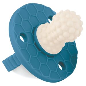 Soothipop Silicone Pacifier Teething Toys for Babies 0-6 Months 12, 18 Months – Pacifier Shaped Baby Teether, Soft Teething Pacifiers for Babies Baby Teething Relief Round Bumble Bump (Blue)