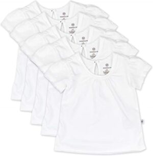 HonestBaby baby-girls 5-pack Puff Sleeve T-shirts 100% Organic Cotton Baby, Toddler, Little Kid, Girl