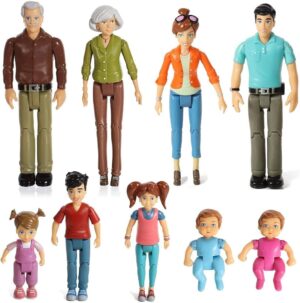 Sweet Li’l Family Dollhouse People Set of 9 Action Figure Set – Grandpa, Grandma, Mom, Dad, Sister, Brother, Toddler, Twin Boy & Girl
