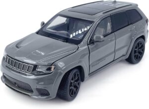 Grand Cherokee Trackhawk Toy Car Diecast Model Car 1/32 Scale SUV Vehicle Metal Zinc Alloy Casting, Light Sound, 4 Doors Open, Boys Toys Kids Birthday Gifts Mens Collection, Grey