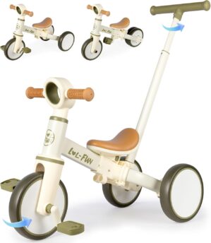 LOL-FUN Tricycle for Toddlers 1-3 Baby Balance Bike 1 2 Year Old Boys Girls Ride on Toy with Parent Steering Push Handle & Removable Pedal