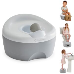 Contours Bravo 3-in-1 Potty Training Toilet Seat, Trainer and Step Stool, Easy to Clean Design with Removable Waste Cup and Splash Guard, Great for Travel, Perfect for Toddler Boys & Girls 1-3 – Gray