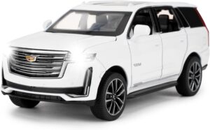 1:32 Scale Car Model Compatible for Collectible Escalade SUV Diecast Toy Vehicle, Zinc Alloy Pull Back Toy Car with Sound and Light for Adult Boys Girls 3 4 5 6 7 8 (White)