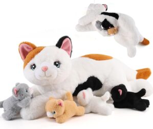 5 Pieces Cat Stuffed Animals with Babies Inside Belly – 1 Mommy Stuffed Cat with 4 Kittens – Stuffed Kitty Cat Plush Toys for Kids Age 3-8, Gifts Ideal for Christmas, Valentine’s, Birthday