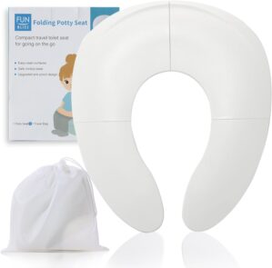 Funbliss Foldable Travel Potty Seat for Toddlers,Potty Training Toilet for Toddlers with Safety Suction Cups, Includes Storage Bag,Essential for On-the-Go Potty Training,White