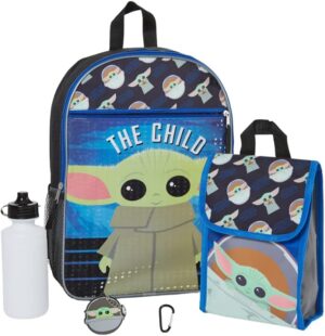 RALME Star Wars Mandalorian Baby Yoda Backpack Set for Kids, 16 inch with Lunch Bag and Water Bottle