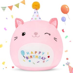 Cute Cat Plush Birthday Gifts for Girls, Soft Cat Plushies Toy Pink Pillow Cat Stuffed Animals Gift for Girlfriend Kids Birthday 8″ Cat Stuffed (Small Cat Plush)