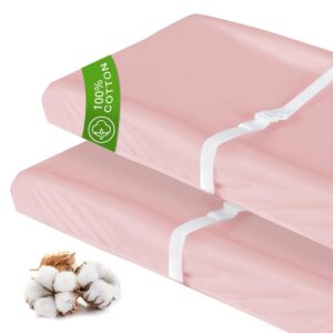 Changing Pad Cover Cotton Pink for Girl, 2 Pack Changing Table Pad Cover Cradle Sheet Soft and Breathable 16″ x 32″ for Standard Baby Changing Pads, Pink Changing Pad Cover