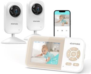ebemate Video Baby Monitor Camera with 2 Camera,2.8″ LCD Screen Video & Audio No Glow Night Vision,2-Way Talk Audio Cam Baby Monitoring 1200FT Range EBE28-2