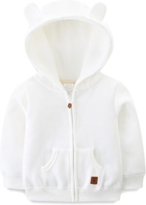 Baby Hoodie Sherpa Lined Zip up Light Fleece Jacket Solid Bear Coat Fall Winter 3-24 M