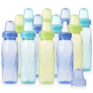Evenflo Feeding Classic Tinted Plastic Standard Neck Bottles for Baby, Infant and Newborn – Teal/Green/Blue, 8 Ounce (Pack of 12)