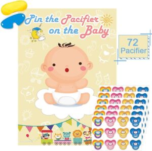 Hxezoc Pin The Pacifier On The Baby Game Large Baby Poster Games for Baby Shower Party Kids Birthday Party Supplies – 72 Pacifier Stickers