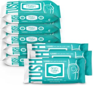 Nice ‘N Clean Adult Flushable Wipes (8 x 42 Count) | Personal Cleansing Wipes Made from Plant-Based Fibers | Infused with Aloe & Vitamin E