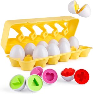 Coogam Matching Eggs 12 pcs Set Color & Shape Recoginition Sorter Puzzle for Toddlers Easter Travel Game Early Learning Educational Fine Motor Skill Montessori Gift for Year Old Kids