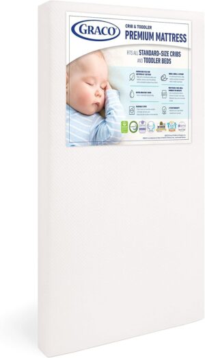 Graco Premium Crib & Toddler Mattress – GREENGUARD Gold Certified & CertiPUR-US Certified, Fits All Standard Crib & Toddler Beds, Waterproof Sleep Surface, Machine-Washable Outer Cover for Easy Care