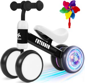 Colorful Lighting Baby Balance Bike Toys for 1 Year Old Boys Girls, 10-24 Months Toddler Balance Bike with Rainbow Pinwheels, 4 Wheels Pre-School First Ride On Toys, Best First Birthday Gifts
