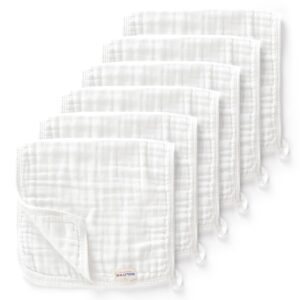 Maliton Muslin Burp Cloths for Baby 6 Pack Large 20”x10” 100% Cotton Burp Cloths Absorbent and Soft 6 Layers Muslin Baby Stuff for Newborn Unisex(White, Pack of 6)
