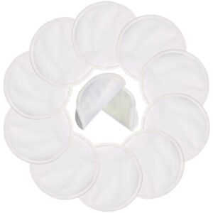 PINOWU Reusable Nursing Pads (10 Pack) for Breastfeeding Moms – 4.7 inch Washable Breastfeeding Nipple Pad for Maternity with Laundry Bag White