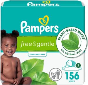 Pampers Baby Wipes Free & Gentle, Hypoallergenic and Unscented Baby Wipes, 100% Plant Based Wipes, Plastic-Free Baby Wipes, 156 Baby Wipes Total (2 Flip-Top Packs)