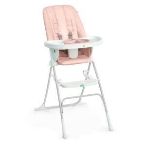 Ingenuity Sun Valley Compact Folding Baby High Chair, Food-Grade Safe Plate, Safety Harness, for Ages 6 Months and Up, Unisex – Pink