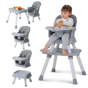 Baby Highchair,8 in 1 High Chairs for Babies and Toddler,Convertible HighChair for Baby, Kids Learning Table,Building Block Table,Kids Stool Table Chair Set with Removable Tray(Grey)