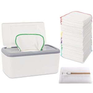 54 Packs Flannel Cloth Baby Wipes with Dispenser, Reusable Natural Skin-friendly Baby Wipes, Body Face Hand Washcloth Essential for Cloth Diapers 8×8 inch