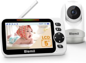 Baby Monitor with 30-Hour Battery, 5″ Large Split-Screen Video Baby Monitor with Camera and Audio, 3500mAh Battery, Remote Pan/Tilt/Zoom Camera, Two-Way Talk, Night Vision, Lullabies, No WiFi
