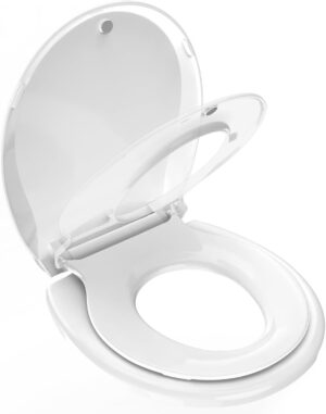 Potty Training Seat Built-in Toilet Seat, Round Toilet Seat 16.5inch with Baby Seat 2 in 1 Soft Close Quiet No Slapping, Magnetic Absorption, Easy Installation for Bottom Fixing Toilet