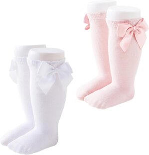 Marchare Baby Girls Knee High Socks Baby Girls Bow Stockings Cotton Uniform Stockings Dress Socks