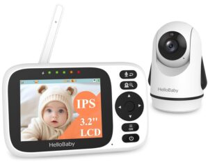 HelloBaby Baby Monitor with 3.2” IPS Screen – Baby Camera Monitor with Remote Pan-Tilt-Zoom Camera No WiFi, Infrared Night Vision, 1000ft Wireless Connection