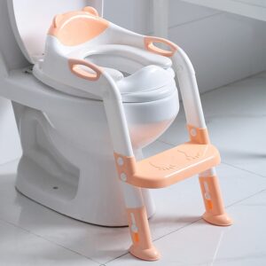 Fedicelly Potty Training Seat for Toddlers Kids,Toilet Potty Seat,Potty Chair with Step Stool Ladder for Boys Girls（Light Orange）