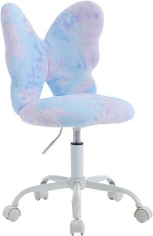 Butterfly Kids Desk Chair Girls Students Study Chair Adjustable Computer Chair Furry Swivel Office Chair Child Reading Chair for Home/Bedroom/School/Dorm, Dreamy Blue