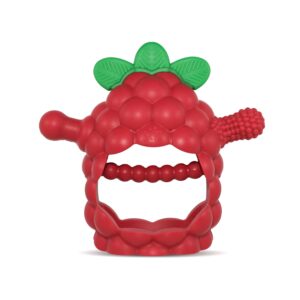 RaZbaby RaZberry Grip Silicone Teether Toy for 3M+ | Drop Resistant Hand Held Teether for Babies and Infants – Designed by Nature with Our Patented BerryBumps Multitextured Design | 3M+, Red