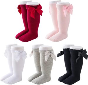 QandSweet Baby Girl Knee-High Socks Toddlers Bow Stockings Newborn Infant Non-Slip Sock