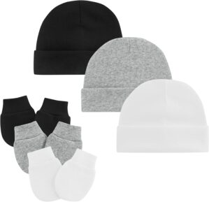 Zando Baby Hats and Mittens Unisex Infant Beanie Caps Newborn Hospital Hat with Scratch Mitten Set for Baby Boys Grils Hats