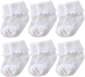 6 &12 Pairs Infant Toddler Baby Kids Turn Cuff Ruffle Cotton Socks