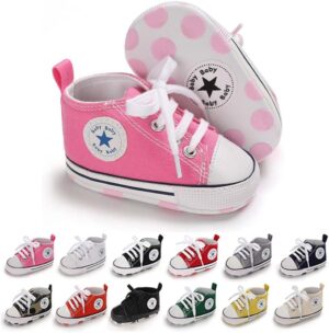 Unisex Baby Girls Boys Canvas High-top Shoes, Newborn Infant Anti-Slip Soft Sole Frist Walking Breathable Sneakers