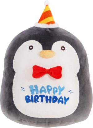 12 inch Happy Birthday Penguin Plush Pillow, Soft Penguin Plushies Toy, Cute Ocean Stuffed Animal Home Room Decoration Birthday Party Easter Gift for Kids Boys Girls