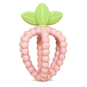RaZbaby Silicone Infant & Baby Teething Toy, Textured BerryBumps Soothe Babies’ Sore Gums, RaZberry Bites Relief Teether, Back & Front Teeth, BPA Free, Easy to Hold, Fruit Shape for Babies 3M+ – Pink